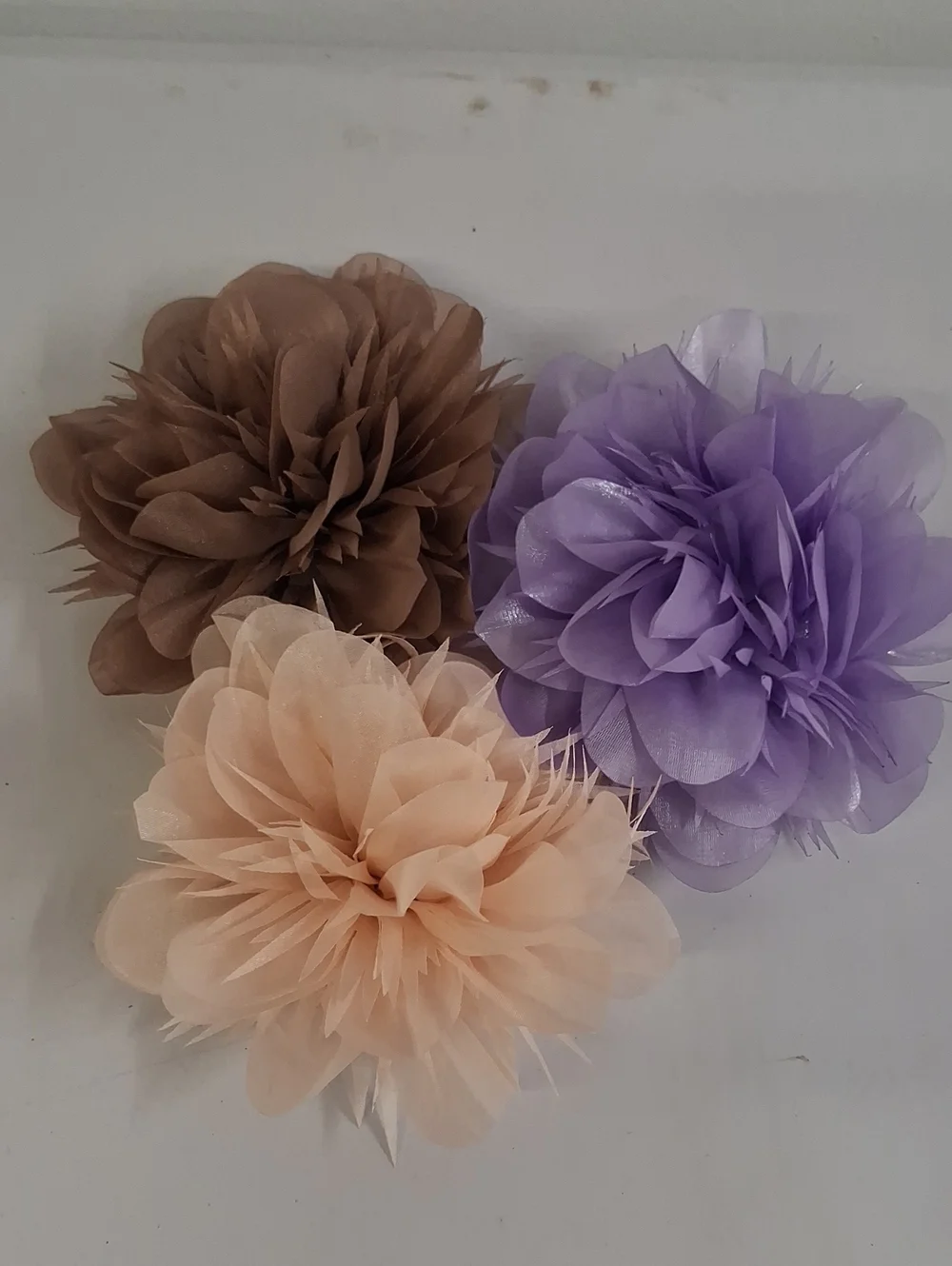 Set of 3 Decorative Fabric Flower Clips/Brooches - Mauve, Lavender, Peach